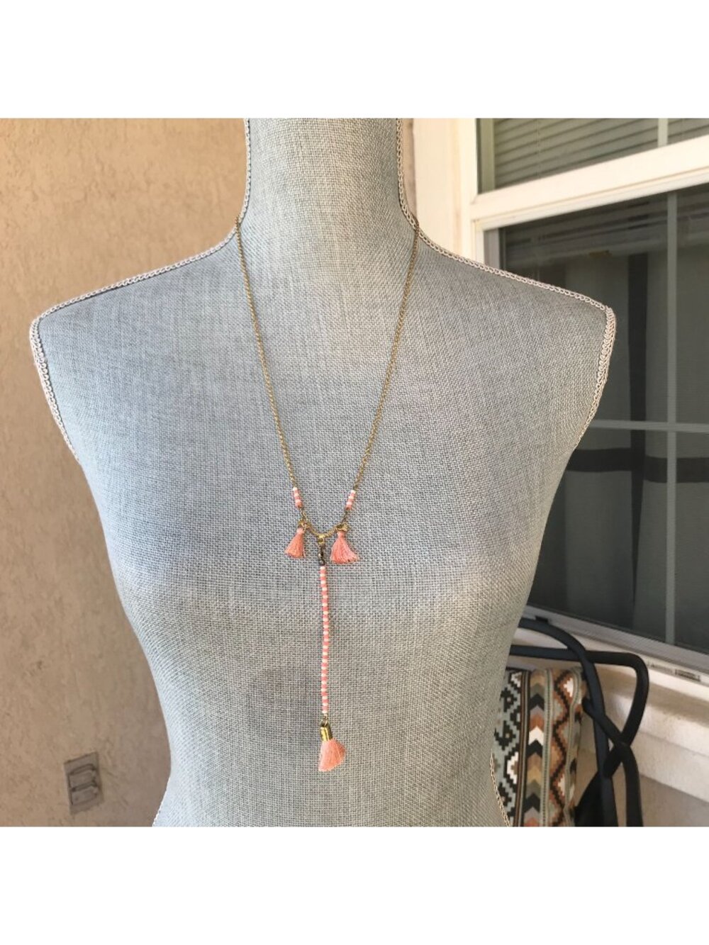 NWT Anthropologie Boho Festival Jewelry‎ Orange Beaded Tassel Necklace Whimsical